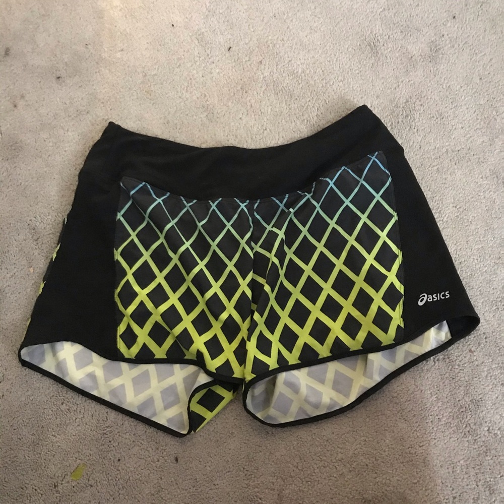 black, blue, and green ombré volleyball shorts